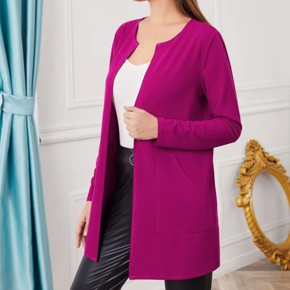 Mid length coat pockets business minimalist WHITE - Picture 5 of 11